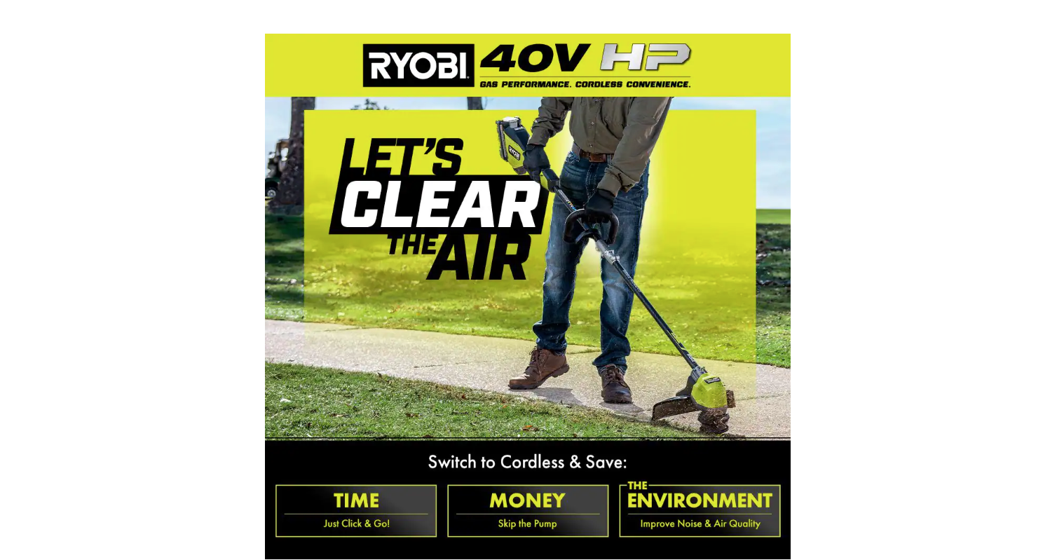 RYOBI RY402110VNM 40V HP Brushless Whisper Series 17 in. Cordless Battery Carbon Fiber Shaft String Trimmer w/ 6.0 Ah Battery and Charger