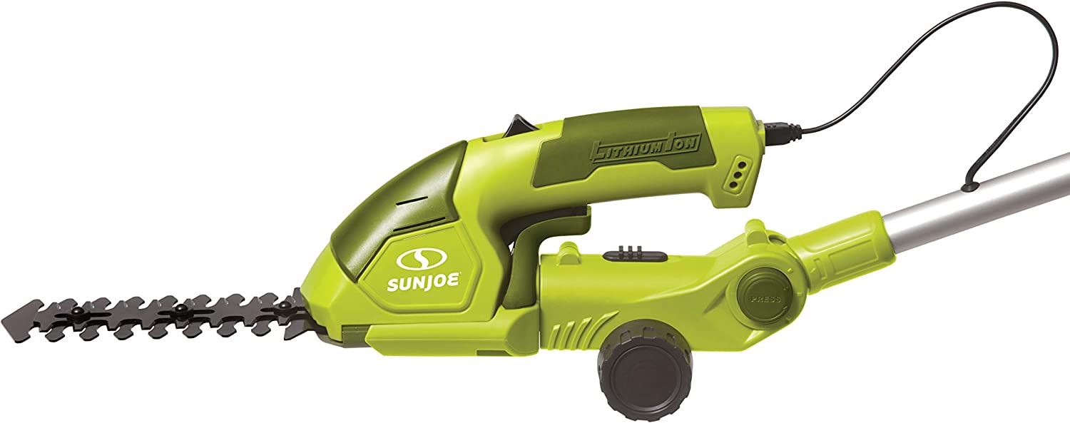 Sun Joe HJ605CC Cordless 2-in-1 Grass Shear + Hedge Trimmer w/Extension Pole， Green