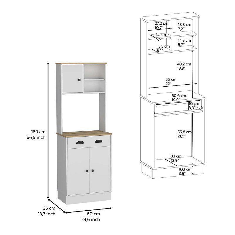 DEPOT E-SHOP Selmer Pantry Cabinet with Drawer and 3-Doors， White / Macadamia