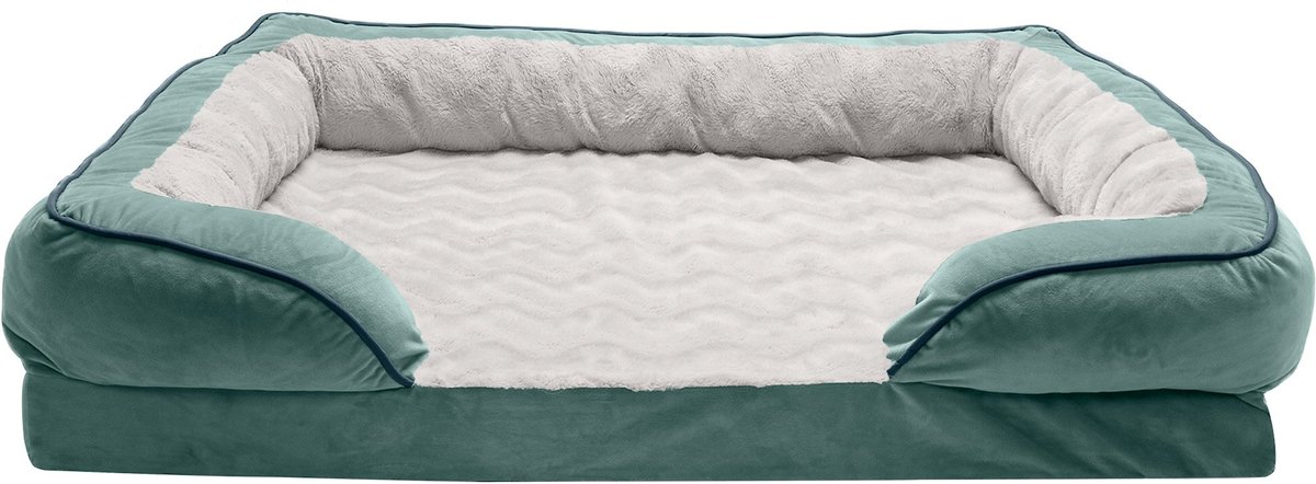 FurHaven Velvet Waves Perfect Comfort Orthopedic Sofa Cat and Dog Bed， Celadon Green， Jumbo