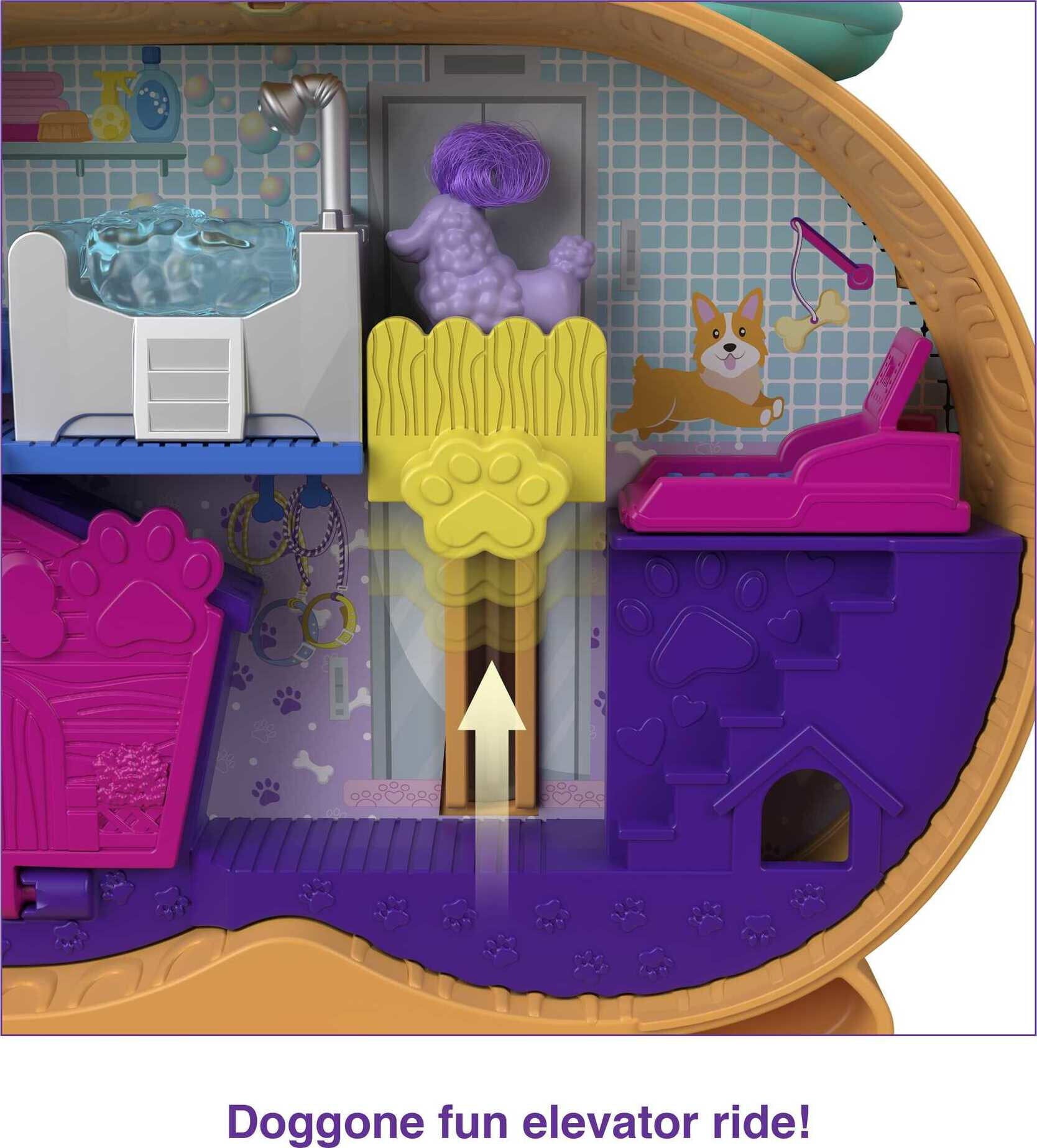 Polly Pocket Corgi Cuddles Compact Playset with 2 Micro Dolls and Accessories, Travel Toys