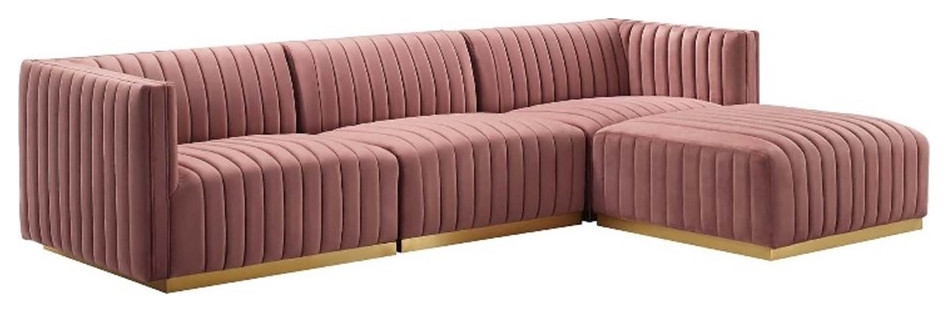 Modway Conjure 4 Piece Velvet and Stainless Steel Sectional   Gold/Dusty Rose   Contemporary   Sectional Sofas   by Homesquare  Houzz