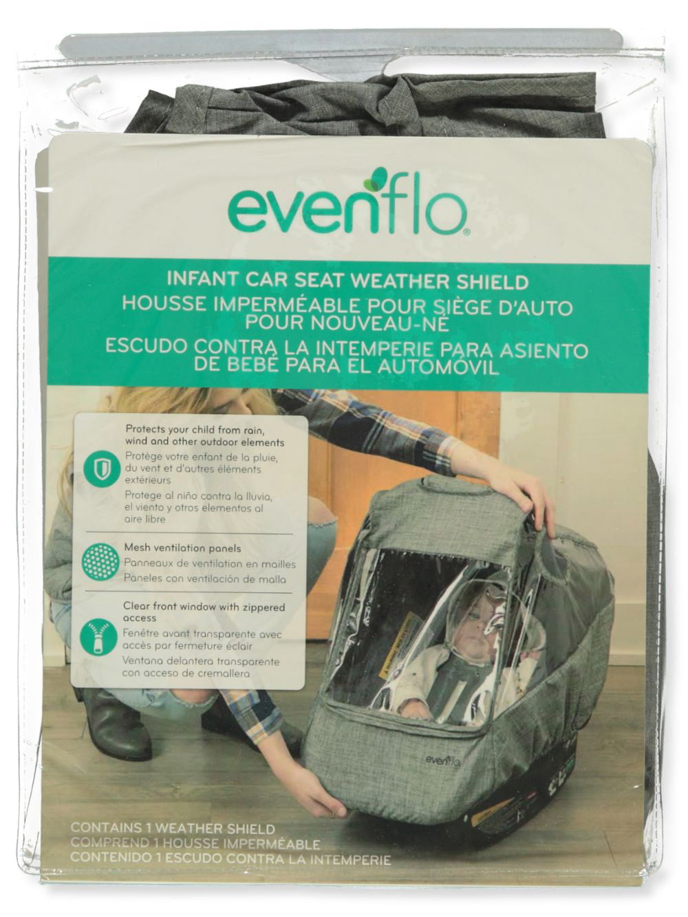 Infant Car Seat Weather Shield， Rain Cover， Ventilated Panels (Gray Melange)