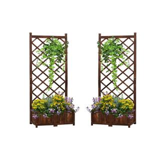 Anraja 67 in. Brown Wood Planter Box with Trellis Outdoor Flower Raised Garden Bed (2-Pack) KD-68BB-2