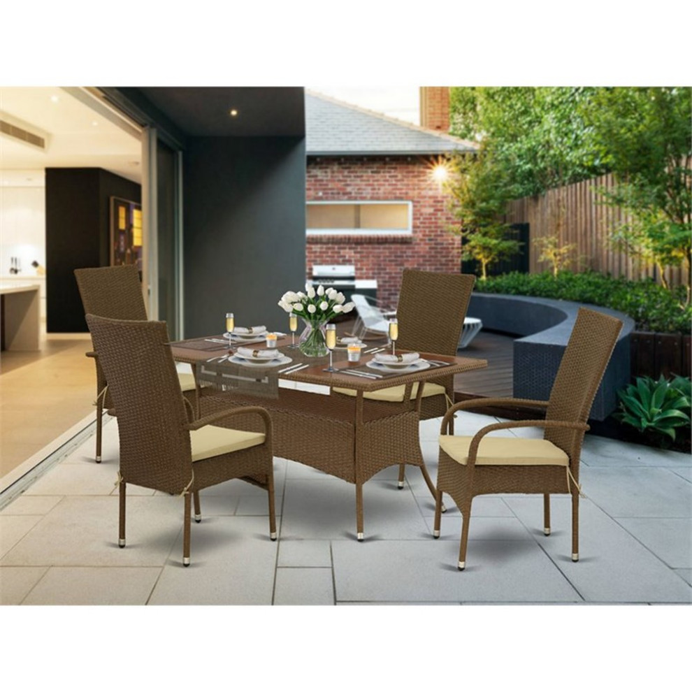 East West Furniture Oslo 5 piece Modern Metal Patio Dining Set in Brown   Tropical   Outdoor Dining Sets   by Homesquare  Houzz