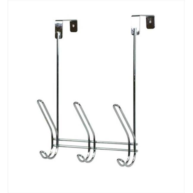 Home Basics 3 Dual Hook Over the Door Steel Organizing Rack, Chrome