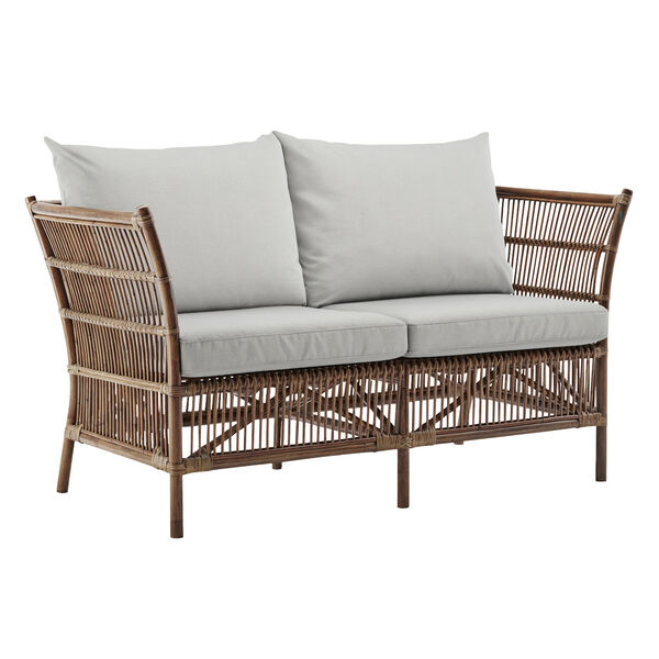 Donatello Antique Rattan Two-Seater Sofa with Sunbrella Sailcloth Seagull Seat and Back Cushion