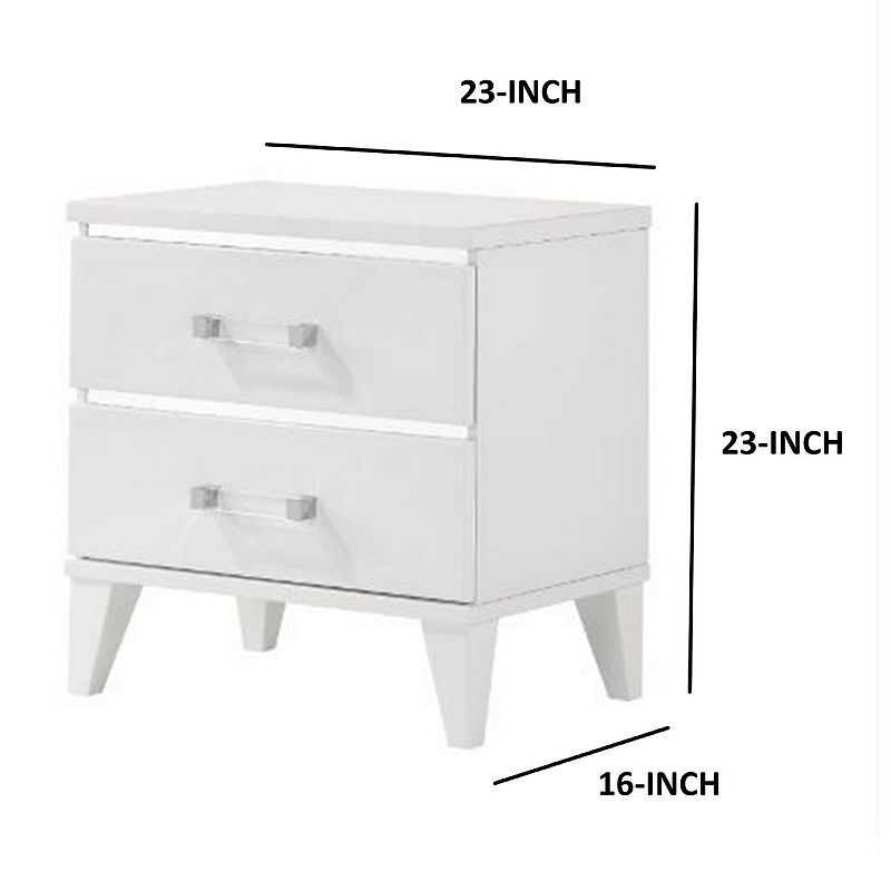 Nightstand with 2 Drawers and Metal Trim， White