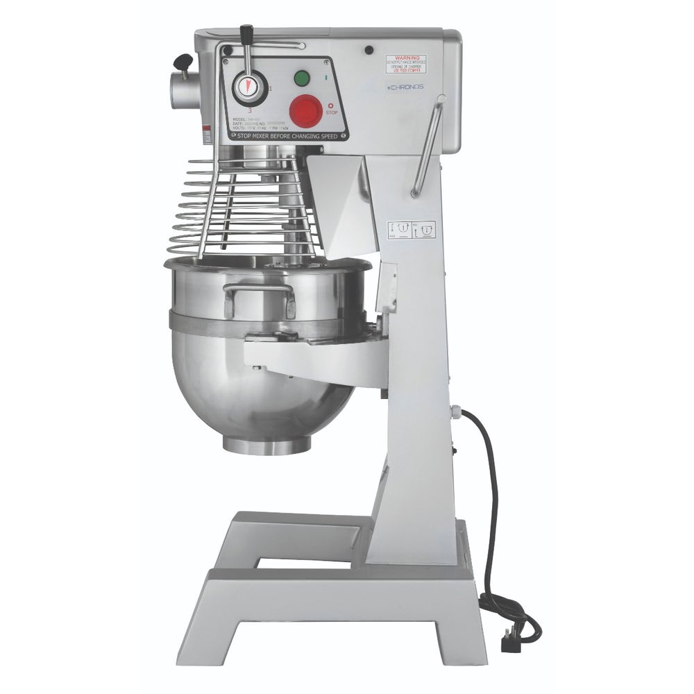 Chronos 30R-003 Commercial 30 Qt. Planetary Stand Mixer with Bowl， Guard， Accessories， and #12 Attachment Hub， 120V， 1-3/4 HP