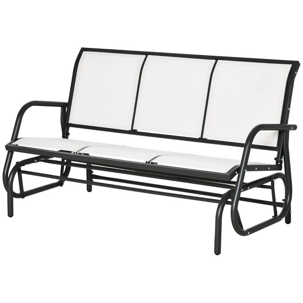 Outsunny Patio Glider Bench Outdoor Porch Glider Swing With 3 Seats Breathable Mesh Fabric Metal Frame Cream White