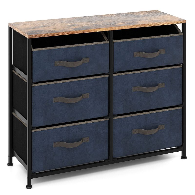 6-Drawer Dresser with Metal Frame and Anti-toppling Devices-Rustic Brown