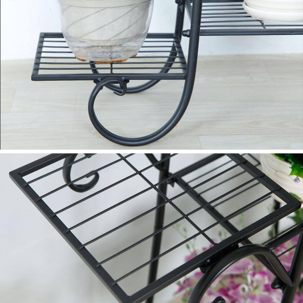 YIYIBYUS 30 in. x 40 in. Multiple Outdoor Indoor Black Wrought Iron Flower Pot Holder Plants Display Rack Corner Planter HG-HCXLST-3224