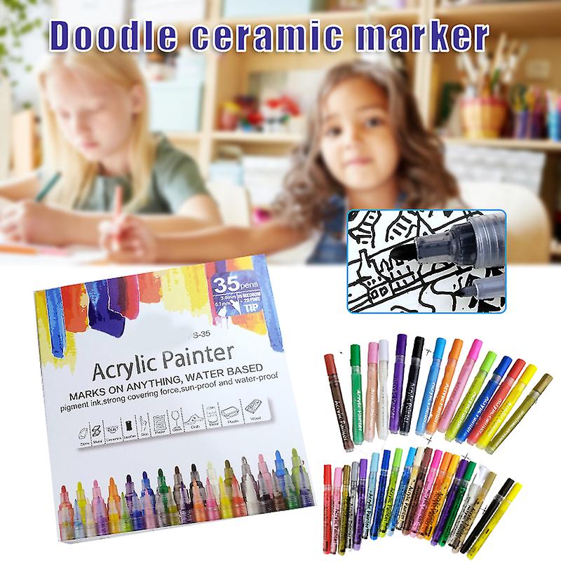 Acrylic Paint Pens Water Based 35 Vibrant Colors Paint Marker For Glass Rock Paper Ceramic Artist(outfit)