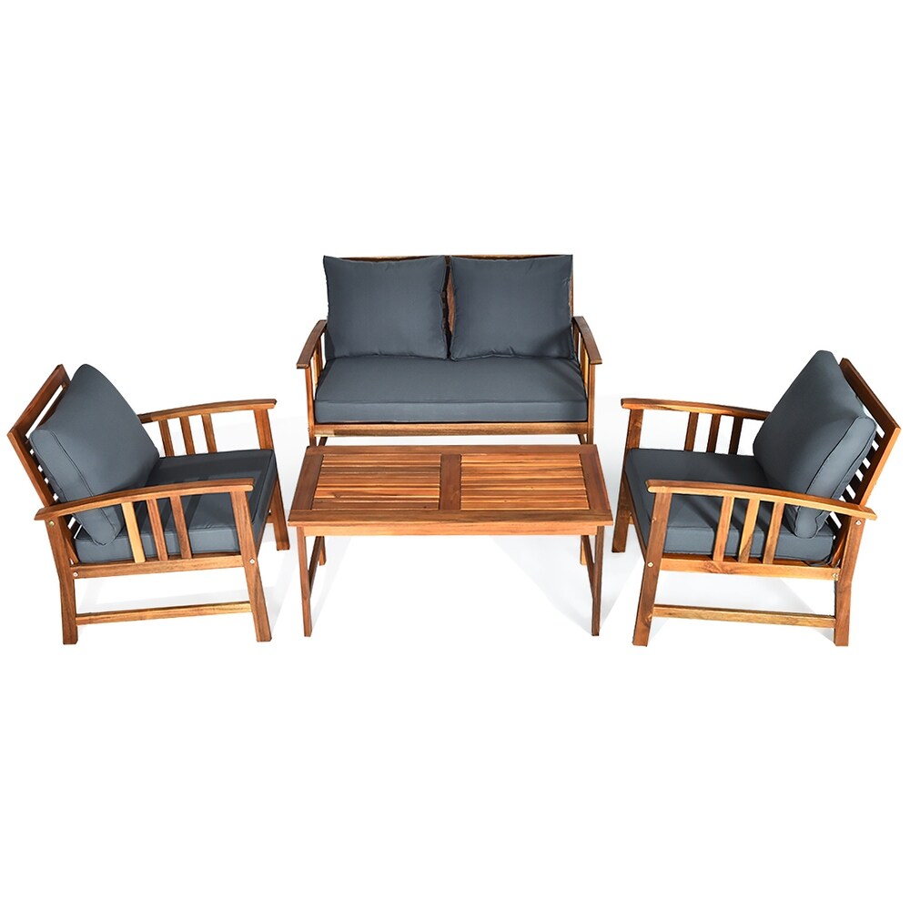 4 PCS Wooden Patio Furniture Set Outdoor Seating Chat Set