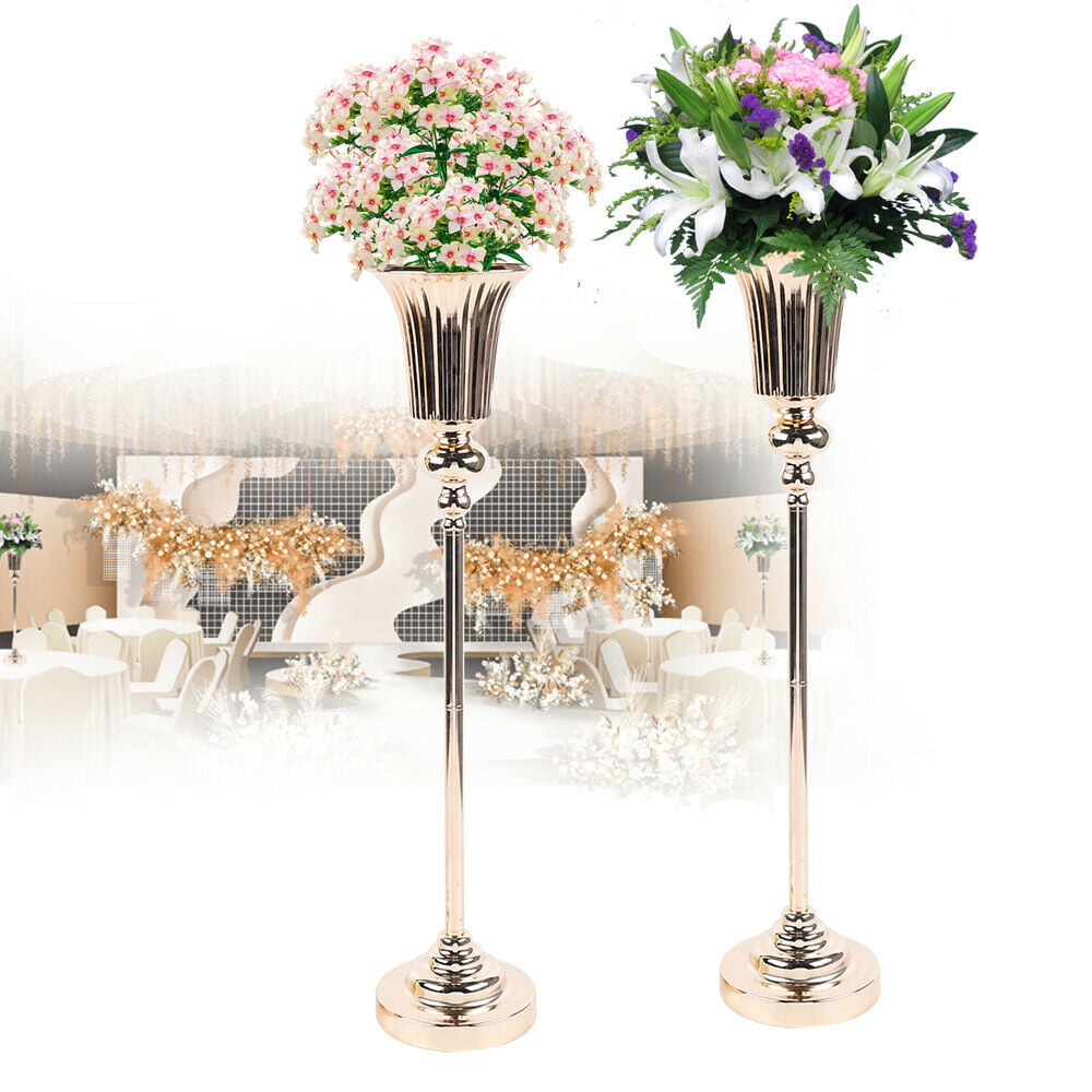 HiKaRiGuMi 2 Pcs Romantic Metal Wedding Centerpiece Gold Vases for Tables Party Decor