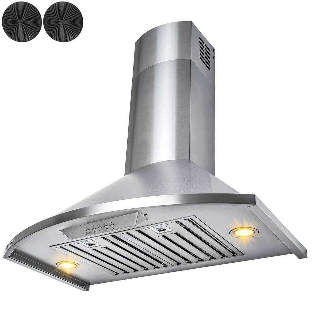 AKDY 30 in 343 CFM Convertible Wall Mount Brushed Stainless Steel Kitchen Range Hood with Carbon Filters and LED lights