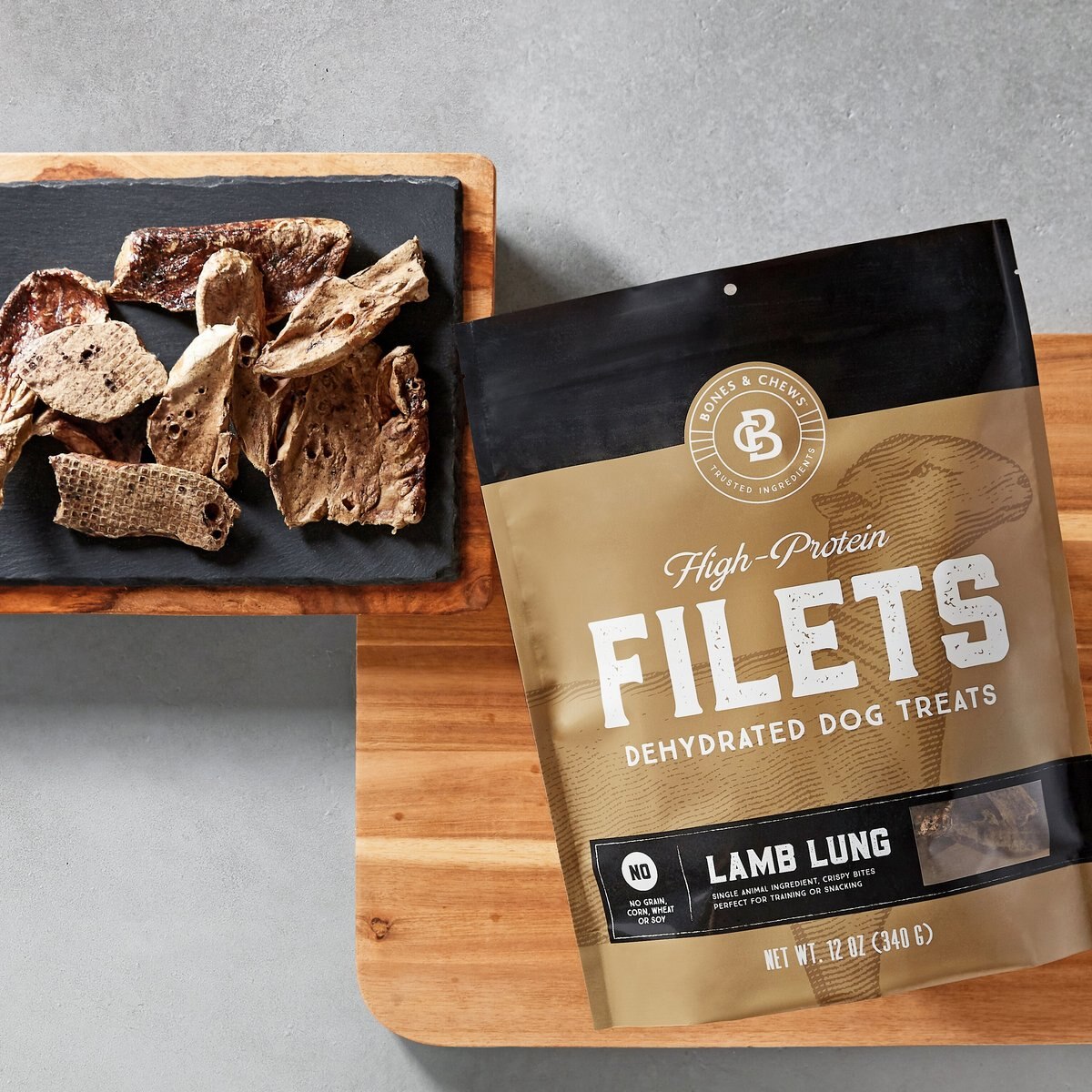 Bones and Chews All-Natural Lamb Lung Filets Dehydrated Dog Treats