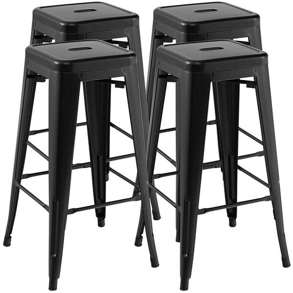 Gymax 30'' Set of 4 Stackable Backless Metal Bar Stools w/ Footrest