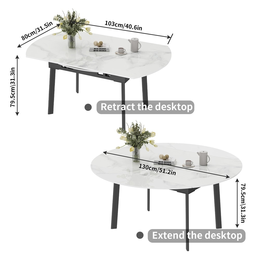 52 Inches Round Slate Extendable Dining Table