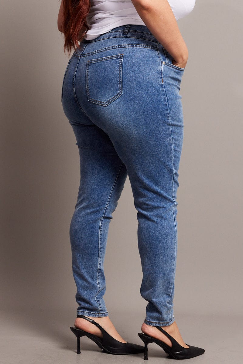 Denim Skinny Jeans High Rise Button Front