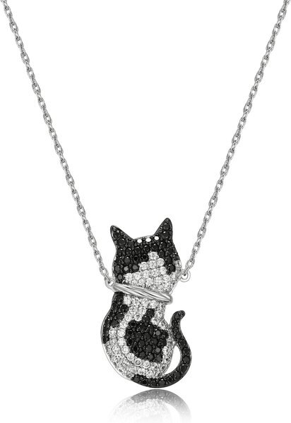 Scamper and Co Rhodium Plated Sterling Silver Cool Cat Pendant Necklace