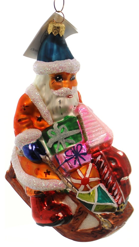 Christopher Radko SLEDIN TO MY HOUSE Glass Ornament Santa Christmas 972460   Contemporary   Christmas Ornaments   by Story Book Kids Inc  Houzz