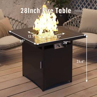 Mondawe 28 in. 50000 BTU Brown Frame Square Metal Outdoor Propane Gas Fire Pit Table with Fire Glass for Patio Balcony MO-08111BR