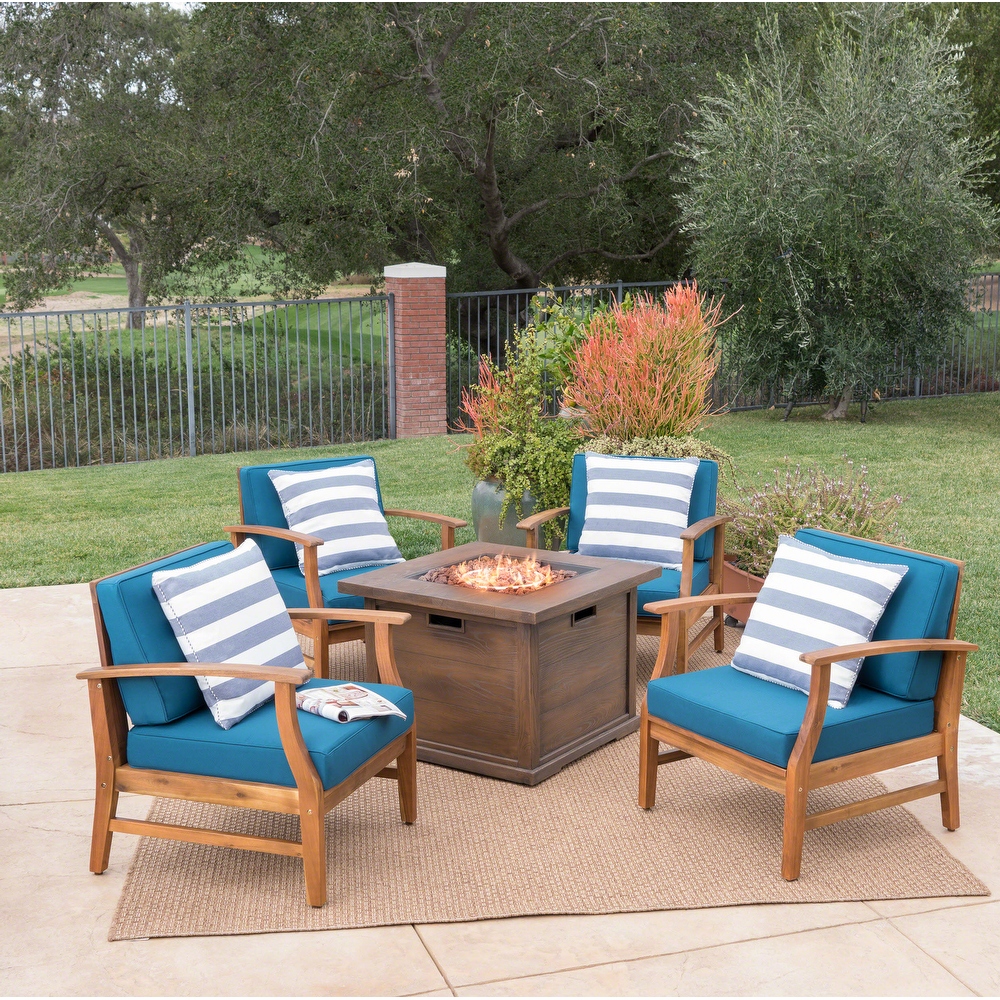 Havana Outdoor 4 seater Wood Chat Set with Fire Table by Christopher Knight Home