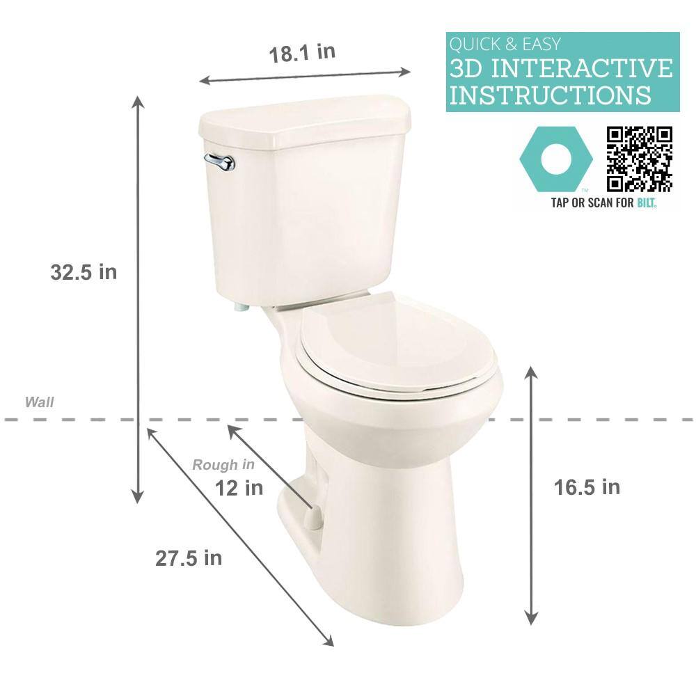 Glacier Bay 2-Piece 1.28 GPF High Efficiency Single Flush Round Toilet in Bone N2428R-BNE