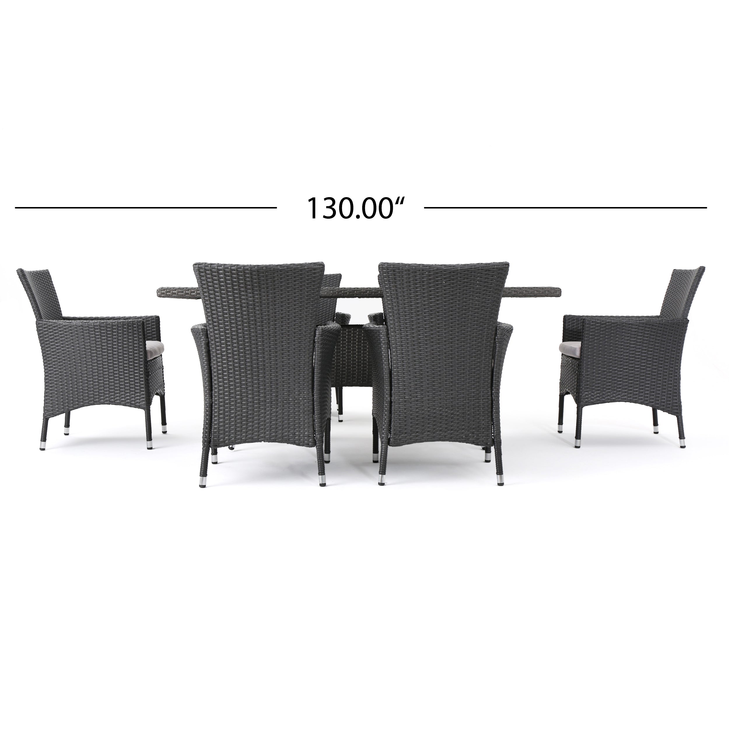 Macalla Outdoor 7-Piece Gray Wicker Dining Set with Light Gray Cushions