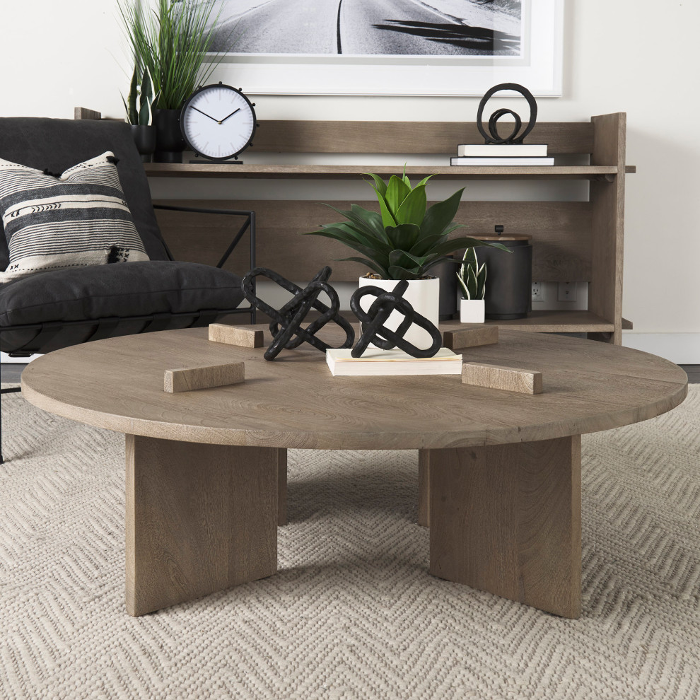 Aida 48.0 x 48.0 x 15.3 Grey Brown Wood Round Coffee Table   Transitional   Coffee Tables   by Mercana  Houzz