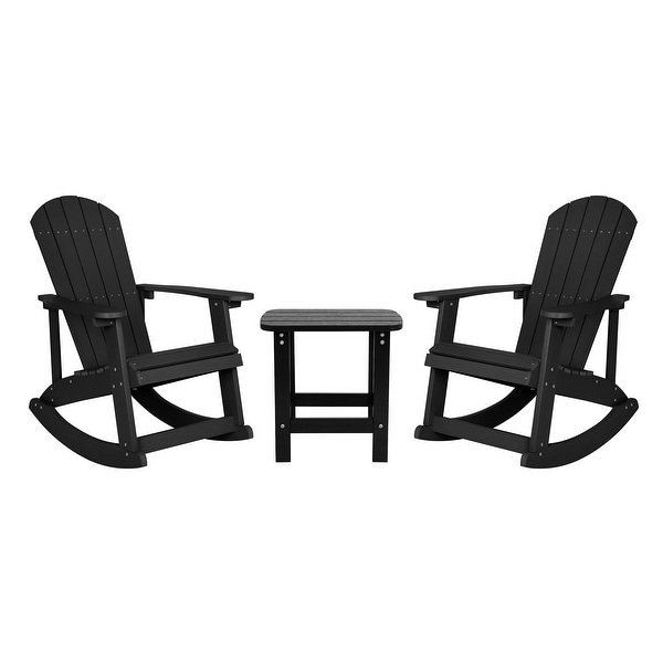 Set of 2 Poly Resin Adirondack Rocking Chairs with 1 Side Table