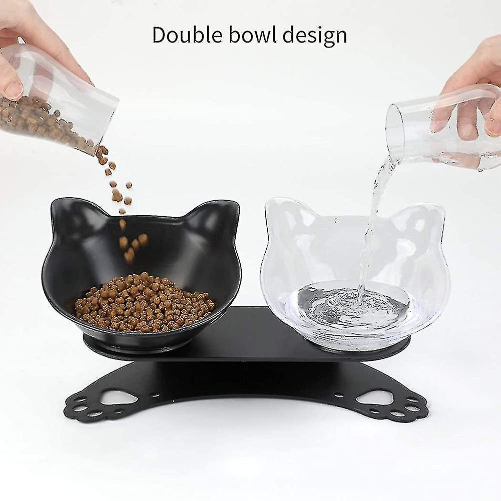 2023-cat Food Bowl With Raised Stand - Double Kitten Feeding Bowls 15 Tilted Platform Elevated