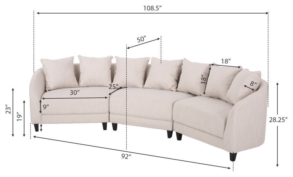 McCardell Fabric 3 Seater Curved Sectional Sofa   Transitional   Sectional Sofas   by GDFStudio  Houzz