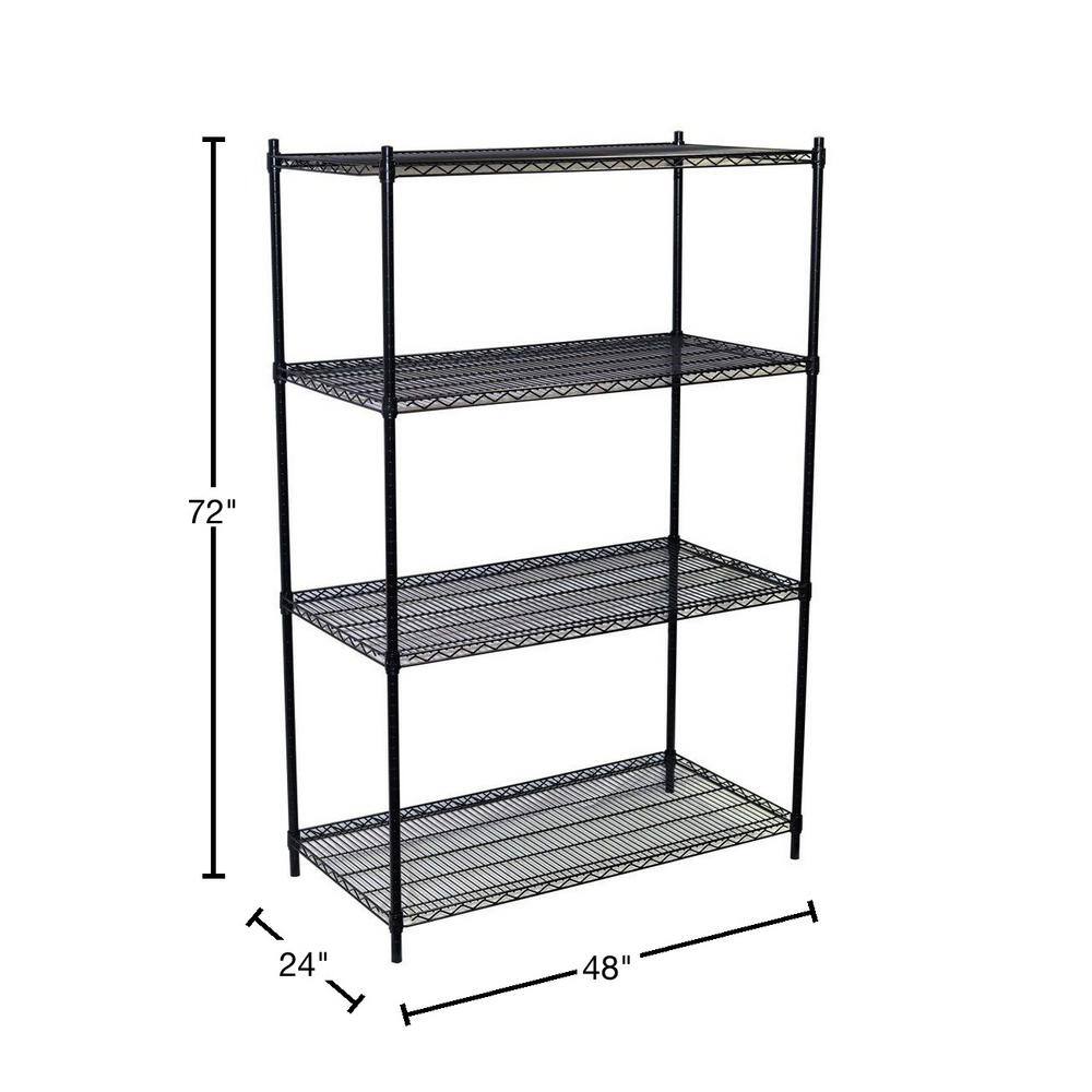 Storage Concepts Black 4-Tier Steel Wire Shelving Unit (48 in. W x 72 in. H x 24 in. D) WBS4-2448-74