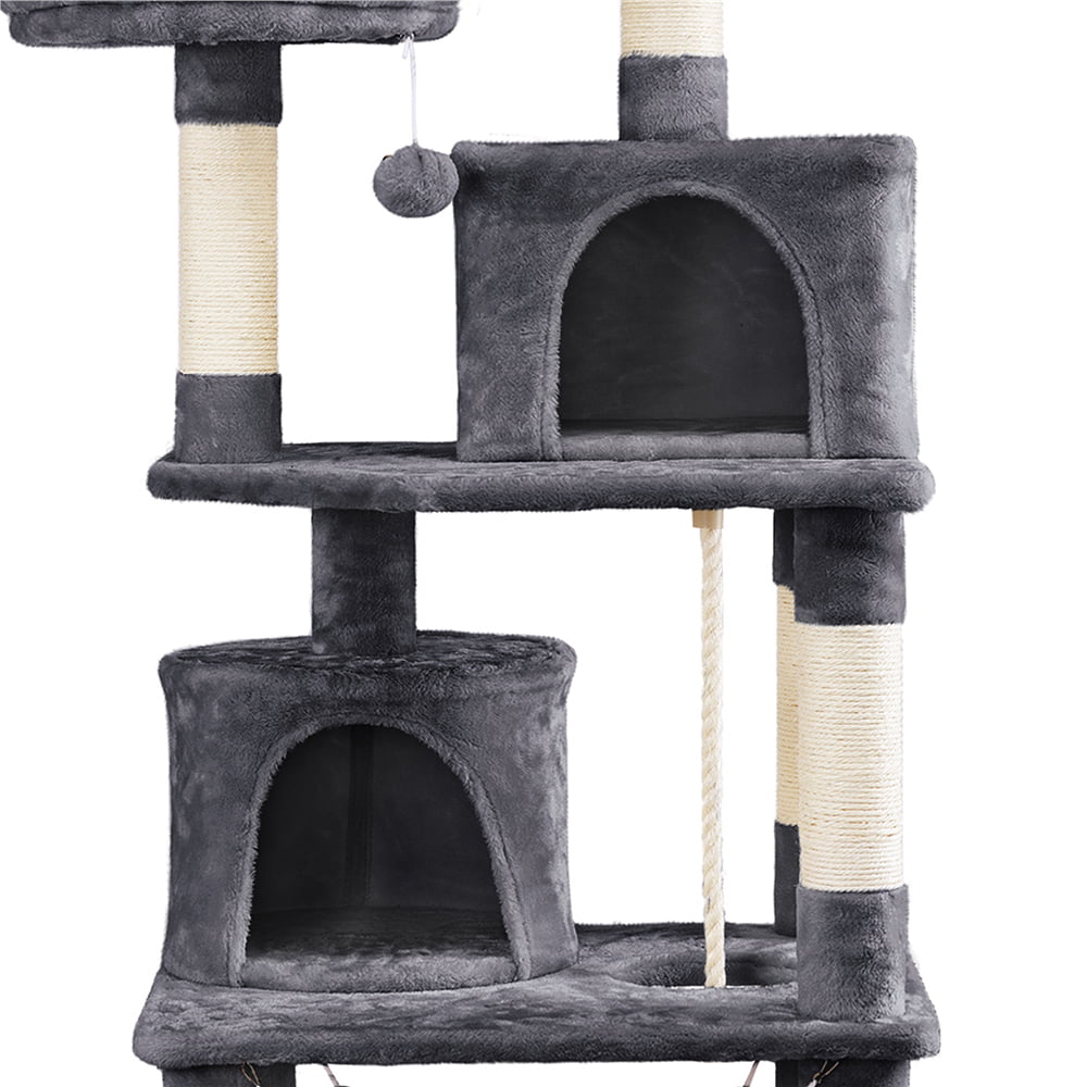 SMILE MART 62.2" Double Condo Cat Tree and Scratching Post Tower, Dark Gray