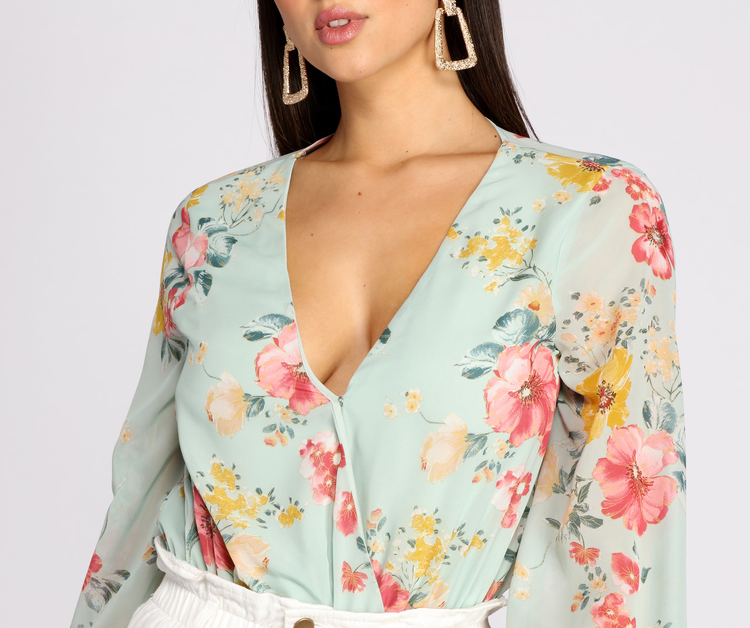 Poised In Petals Floral Chiffon Bodysuit