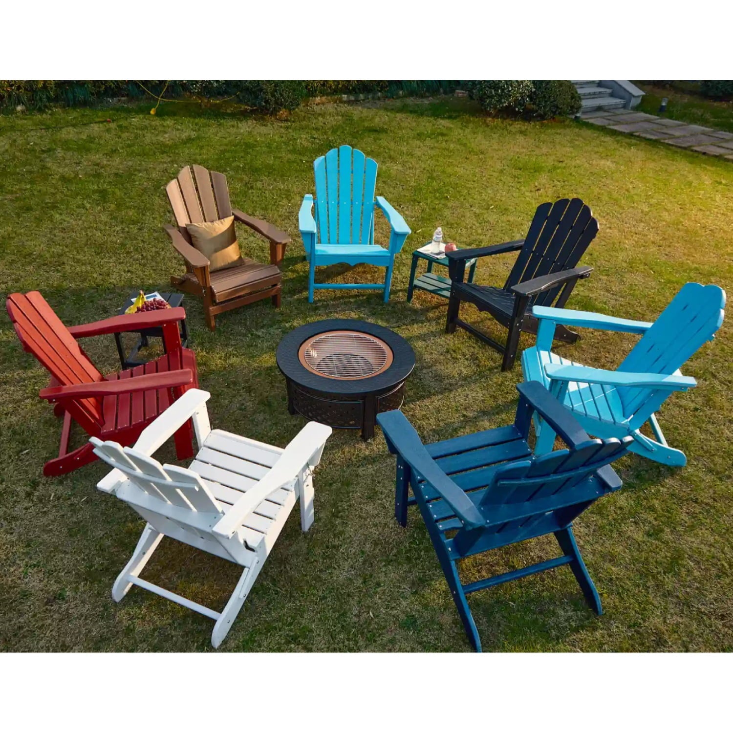 Folding Outdoor Patio Adirondack Plastic Chair for Garden, Light Blue