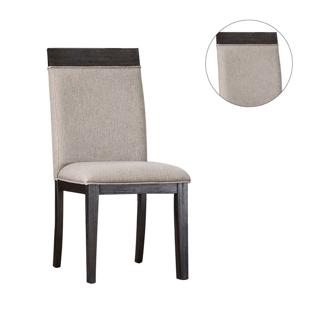 Set of 2 Fabric Dining Side Chair in Espresso and Beige