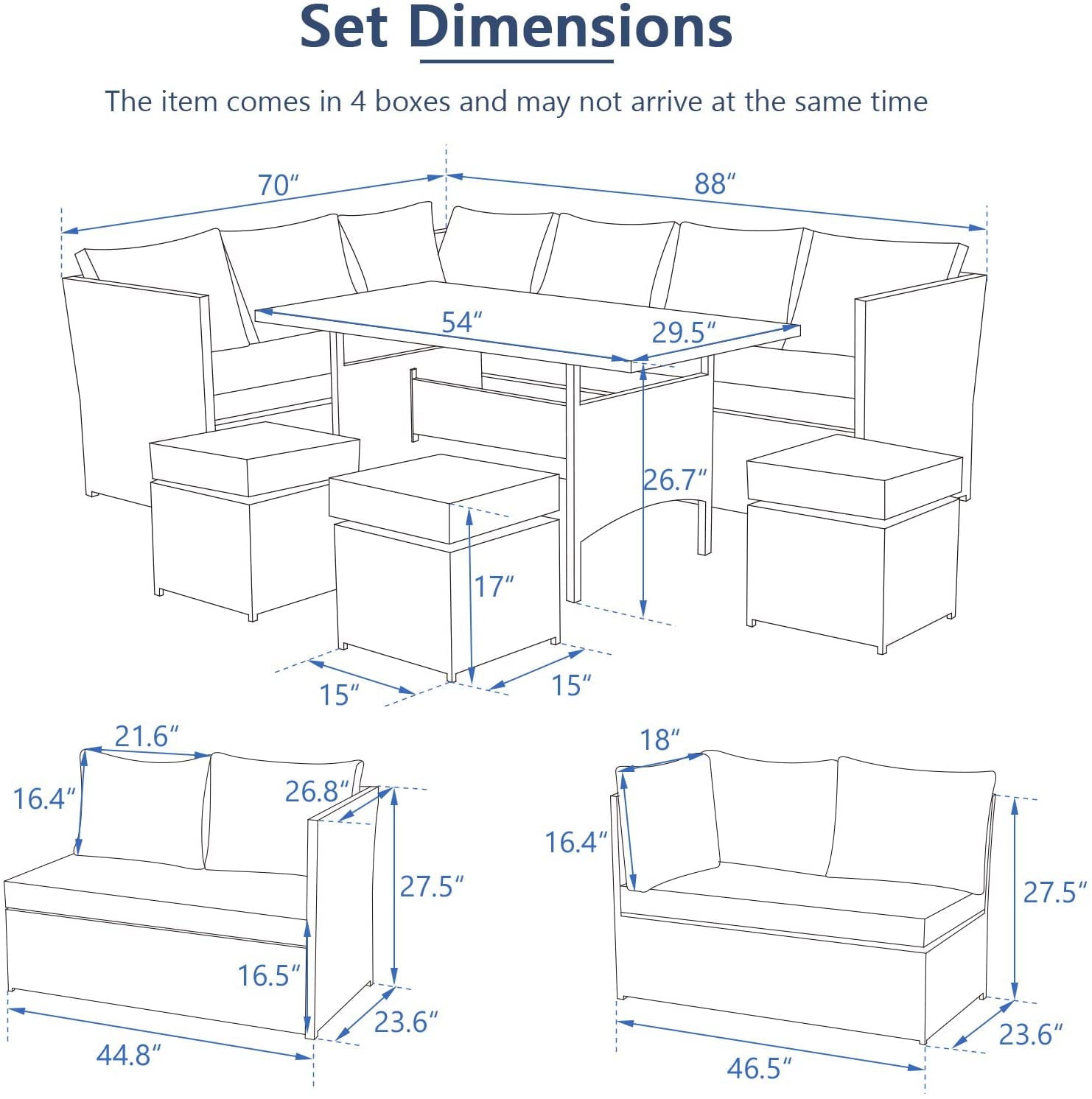 Danrelax 7-Pieces Patio Conversation Set, Outdoor Sectional Sofa, PE Rattan Wicker Furniture, Steel Frame, Gray Furniture, Couch Dining Table, and Chair with Ottoman, Gray