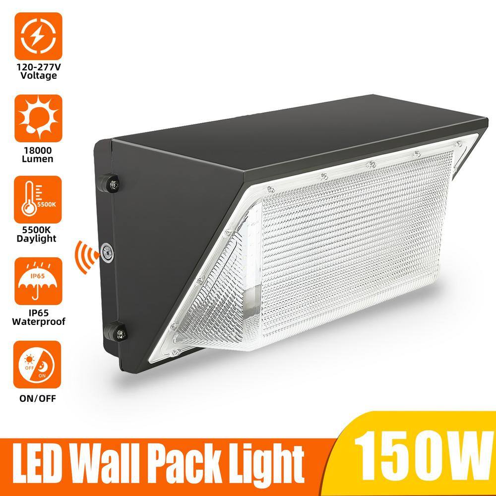 WYZM 1000-Watt Equivalence Integrated LED Black Outdoor Wall Pack Light 18000 Lumens 5500K White with Photocell Sensor WP150-A