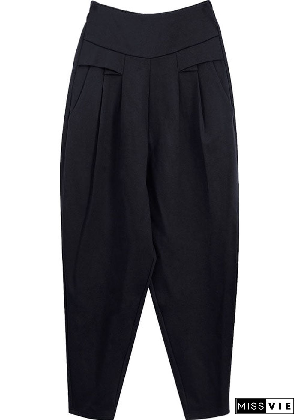 Style Black High Waist Pockets Thick Casual Winter Pants