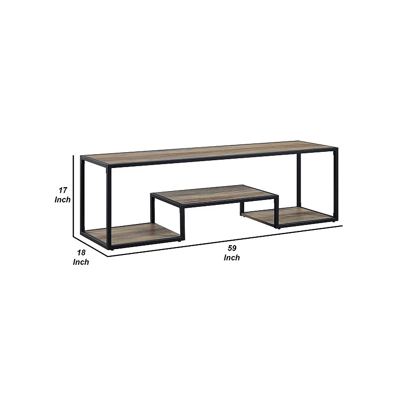 Lea 59 Inch Wood TV Entertainment Media Center， Metal Frame， Rustic Oak