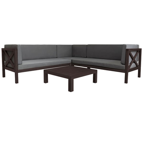 4 Pieces Outdoor Corner Design Patio Sectional Sofa Set， Featuring Wooden X-back Frames and Cushions， with Solid Wood Table - Overstock - 37495576