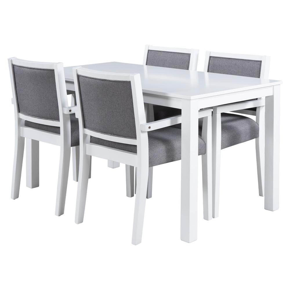 Dining Table Set with 4 Square Arms Dining Chairs for Restaurant Studio  Gray