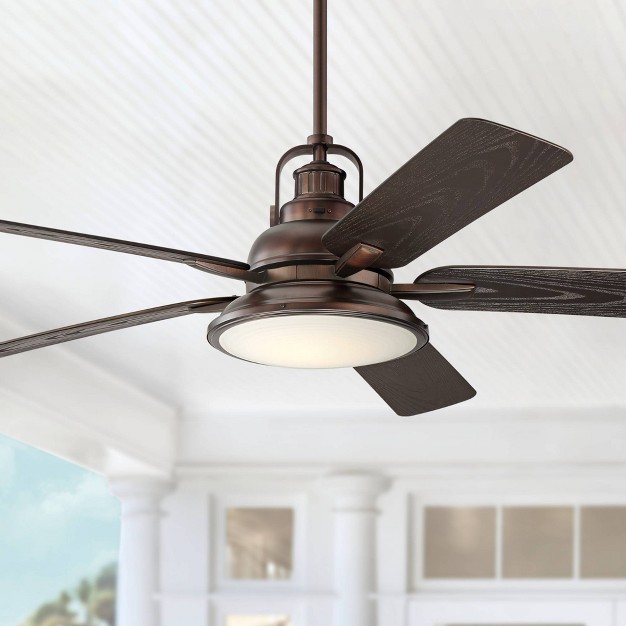 Casa Vieja Wind And Sea Industrial Indoor Outdoor Ceiling Fan With Dimmable Led Light Remote Oil Brushed Bronze Frosted Glass Wet Rated For Patio