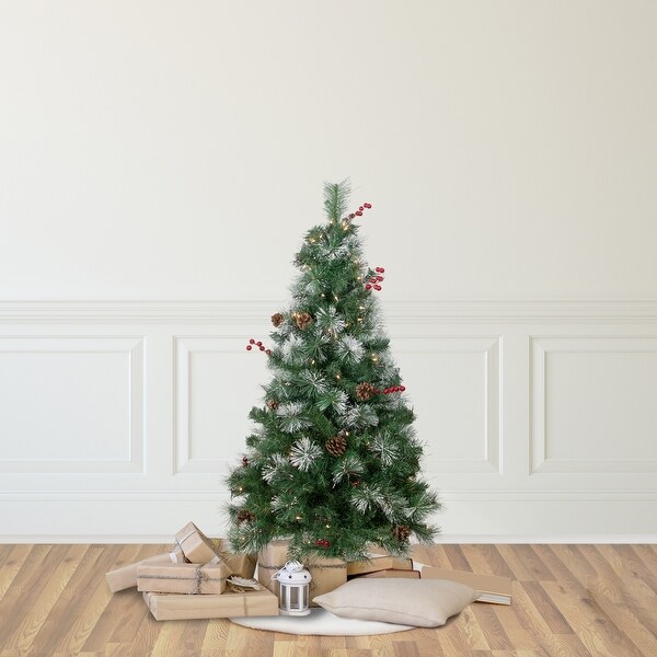 4' PreLit Frosted Carolina Berry Spruce Artificial Christmas Tree Clear Lights