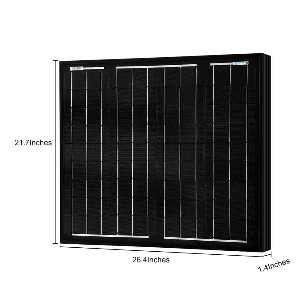 ACOPower 50-Watt 12-Volt All Black Mono Solar Panel Compatible with Portable Chest Fridge Freezer Cooler Panel HY050-12M