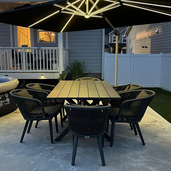 PURPLE LEAF 711 Patio Dining Set，Aluminum Frame Table，Wicker Chairs