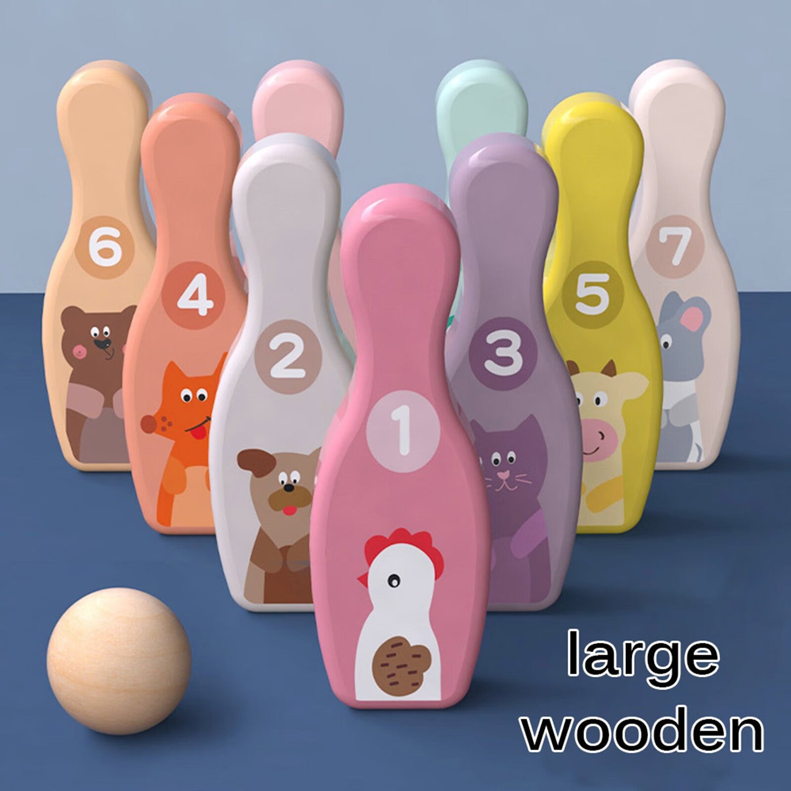 Sehao Colorful Wooden Bowling Ball Kid Toy 9 Bowling Pin 1 Ball Set Fun Family Game Wooden Outdoor Toys Multicolor